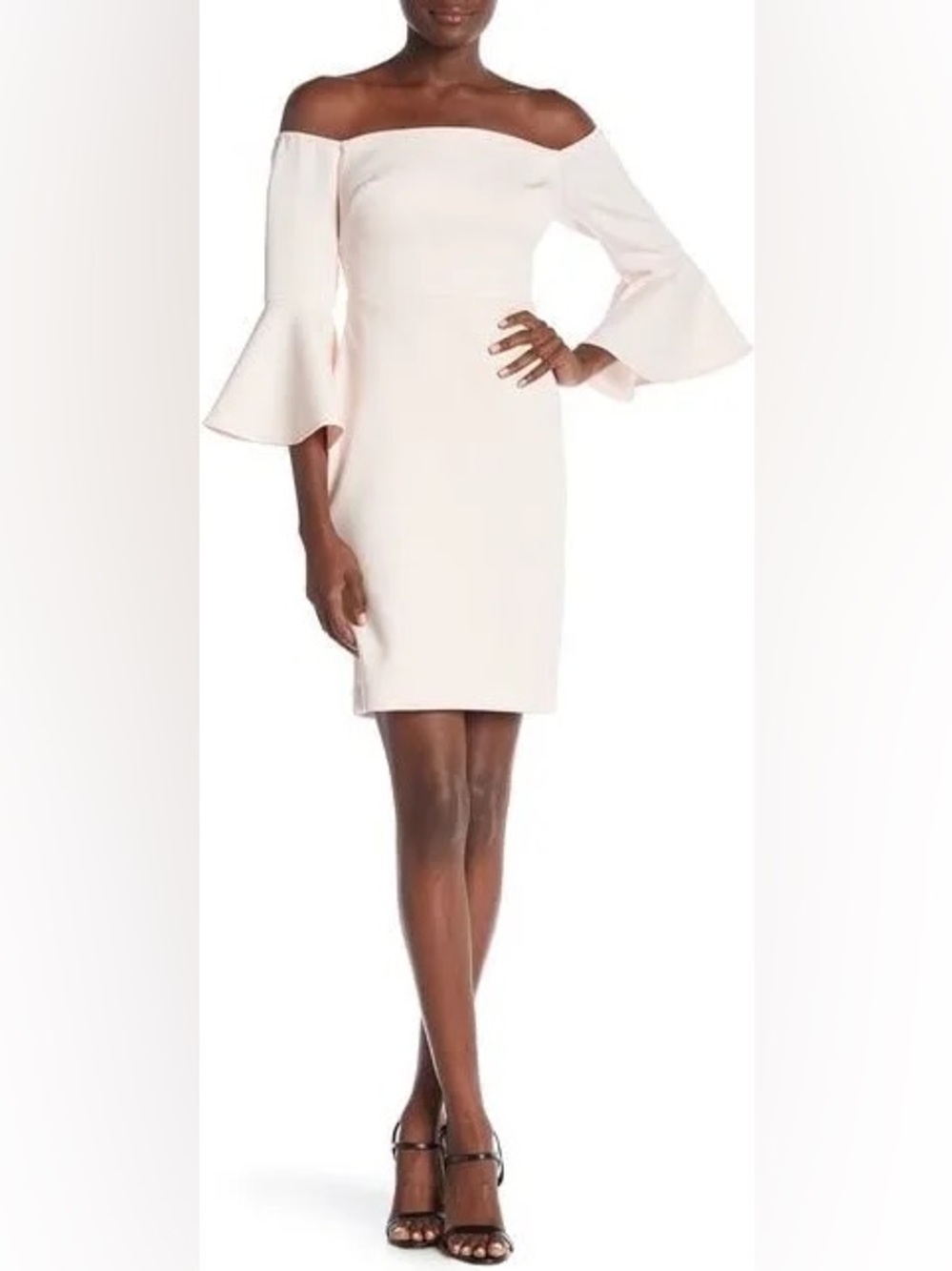 Betsey Johnson Off Shoulder Bell Sleeve Pink Sheath Dress Size 12
